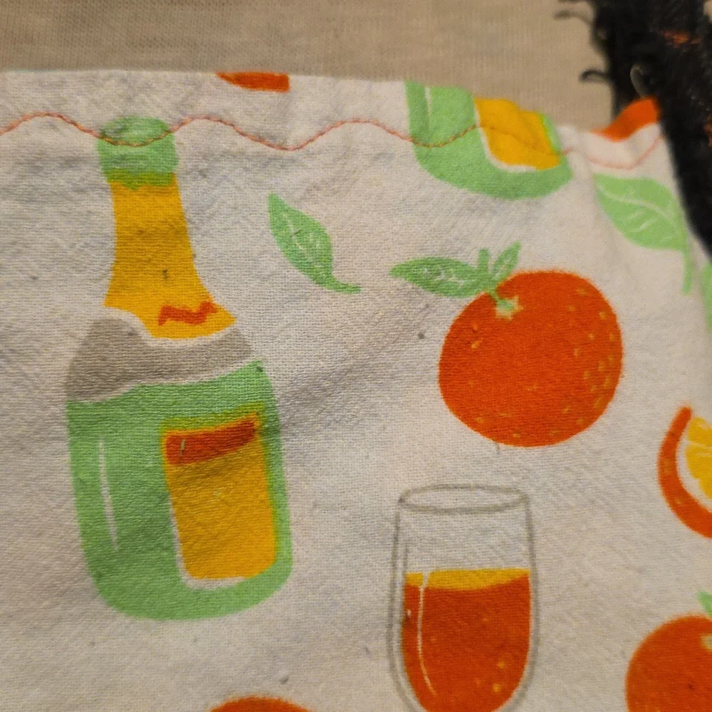 Upcycled Oranges & Champagne  Mimosa  Apron W Black Denim Jeans  Hand Crafted